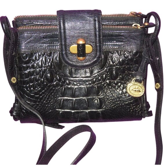 Brahmin Katie Black Croc Embossed Leather Melbourne Crossbody & built in wallet - Picture 1 of 9